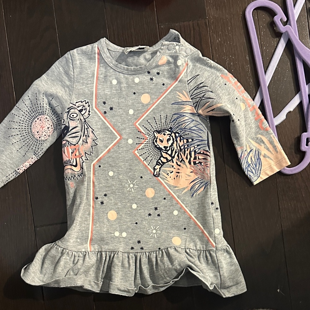 Kenzo Gray Long Sleeve Kids Shirt with Tiger Design